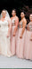 A-line Pink Tulle Sequin Spaghetti Straps Long Bridesmaid Dresses , BN1049