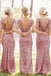 Gold Sequin Cap Sleeves Long Mermaid Bridesmaid Dresses , BN1059