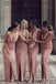 Mermaid Pink Satin Side Slit Long Bridesmaid Dresses , BN1065