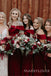 Burgundy Satin Off Shoulder Long Mermaid Bridesmaid Dresses , BN1072