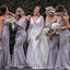 Grey Satin Mermaid Strapless Long Bridesmaid Dresses , BN1076