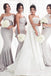 Grey Satin Mermaid Strapless Long Bridesmaid Dresses , BN1076