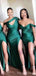 Emerald Satin Side Slit Long Mermaid Bridesmaid Dresses , BN1088