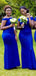 Off Shoulder Royal Blue Satin Long Mermaid Bridesmaid Dresses , BN1090