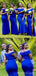 Off Shoulder Royal Blue Satin Long Mermaid Bridesmaid Dresses , BN1090