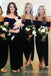 Off Shoulder Black Velvet Long Bridesmaid Dresses, BN1107