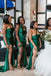 Mermaid Emerald Satin Cheap Custom Long Bridesmaid Dresses , BN1110