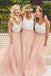 A-line Tulle Long Bridesmaid Dresses, Custom V-neck Bridesmaid Dresses, BN1117