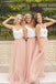 A-line Tulle Long Bridesmaid Dresses, Custom V-neck Bridesmaid Dresses, BN1117