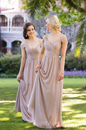 A-line Chiffon Spaghetti Straps Long Bridesmaid Dresses, Custom Off Shoulder Bridesmaid Dresses, BN1118