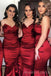 Strapless Red Satin Mermaid Long Bridesmaid Dresses , BN1029