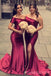 One Shoulder Burgundy Satin Mermaid Long Side Slit Bridesmaid Dresses , BN1030