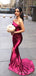 One Shoulder Burgundy Satin Mermaid Long Side Slit Bridesmaid Dresses , BN1030