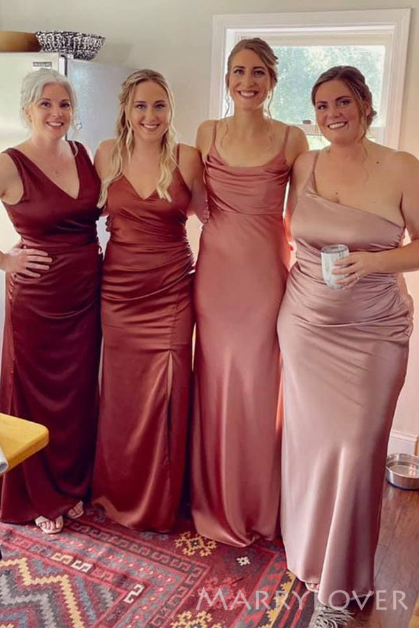 Mismatched Mermaid Satin Long Custom Bridesmaid Dresses , BN1138