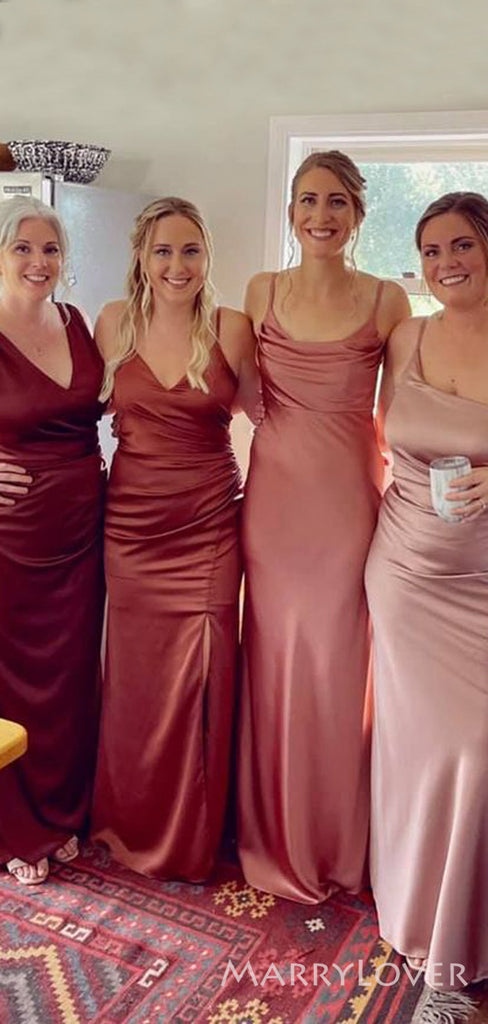 Mismatched Mermaid Satin Long Custom Bridesmaid Dresses , BN1138