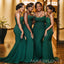 Dark Green Spaghetti Straps appliques Long Custom Bridesmaid Dresses , BN1139