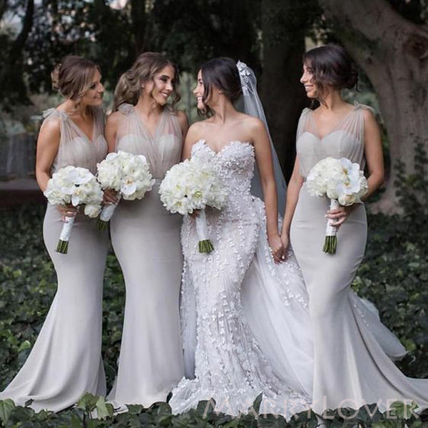 Sexy Mermaid Silver Grey Long Custom Bridesmaid Dresses , BN1151