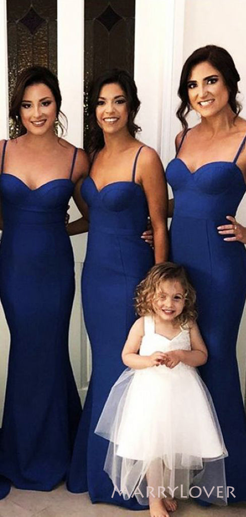 Spaghetti Straps Royal Blue Long Mermaid Custom Bridesmaid Dresses , BN1155