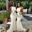 Mermaid White Long Bateau Custom Bridesmaid Dresses , BN1157