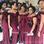 off Shoulder Burgundy Mermaid Appliques Long Custom Bridesmaid Dresses , BN1159