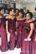 off Shoulder Burgundy Mermaid Appliques Long Custom Bridesmaid Dresses , BN1159