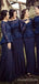 Navy Blue lace Long Sleeves Bateau Long Mermaid Custom Bridesmaid Dresses , BN1163