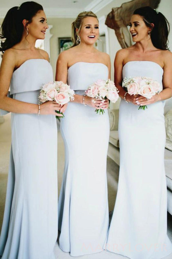 Simple Strapless Long Mermaid Backless Custom Bridesmaid Dresses , BN1166