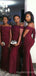 Spaghetti Straps Burgundy Long Mermaid Custom Bridesmaid Dresses , BN1167