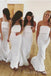 Simple Strapless White Long Mermaid Custom Bridesmaid Dresses , BN1174