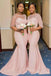 Blush Pink Half Sleeves Bateau Long Mermaid Custom Bridesmaid Dresses , BN1175