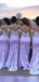 Lavender Satin Off Shoulder Appliques Long Mermaid Custom Bridesmaid Dresses , BN1179