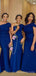 Simple One Shoulder Royal Blue Satin Long Mermaid Custom Bridesmaid Dresses , BN1183