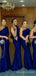 Simple One Shoulder Royal Blue Satin Long Mermaid Custom Bridesmaid Dresses , BN1183