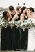 Simple Dark Green Velvet Mismatched Long Custom Bridesmaid Dresses , BN1186