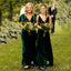 Mismatched Dark Green Velvet Deep V-neck Long Custom Bridesmaid Dresses , BN1191