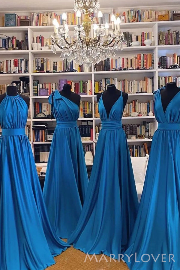 Mismatched Royal Blue A-line Long Custom Bridesmaid Dresses , BN1195