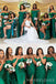 Off Shoulder Dark Green Sheath Long Side Slit Custom Bridesmaid Dresses , BN1201