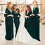 Simple Dark Green Velvet Half Sleeves Long V-neck Custom Bridesmaid Dresses , BN1202