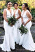 White Deep V-neck Mermaid Long Custom Bridesmaid Dresses , BN1205