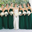 A-line Dark Green Chiffon Strapless Long Custom Bridesmaid Dresses , BN1208