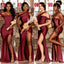 Mismatched Burgundy Satin  Mermaid Long Side Slit Custom Bridesmaid Dresses , BN1213