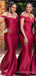 Off Shoulder Simple Dark Red Satin Mermaid Long Custom Bridesmaid Dresses , BN1215