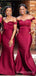 Off Shoulder Simple Dark Red Satin Mermaid Long Custom Bridesmaid Dresses , BN1215