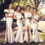 Simple Off Shoulder White Mermaid Long Side Slit Custom Bridesmaid Dresses , BN1220