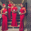 One Shoulder Red Long Mermaid Custom Bridesmaid Dresses , BN1235