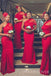 One Shoulder Red Long Mermaid Custom Bridesmaid Dresses , BN1235