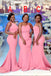 Mismatched One Shoulder Pink Mermaid Long Custom Bridesmaid Dresses , BN1242