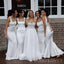 White Satin Mermaid Long Spaghetti Straps Custom Bridesmaid Dresses , BN1243