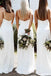 Simple White Spaghetti Straps V-neck Long Side Slit Custom Bridesmaid Dresses , BN1247