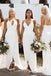 Simple White Spaghetti Straps V-neck Long Side Slit Custom Bridesmaid Dresses , BN1247